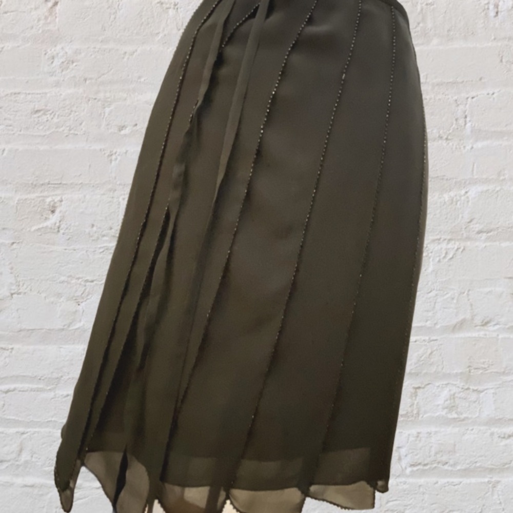 NWT Lapis Black Beaded Vertical Layered Knee Length Skirt